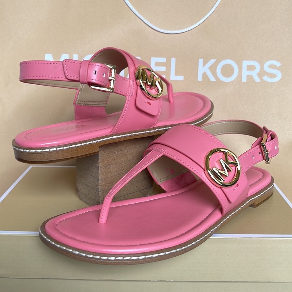 MICHAEL KORS KARMEN THONG SANDALS FAUX LEATHER TEA ROSE49S2CRFA1L